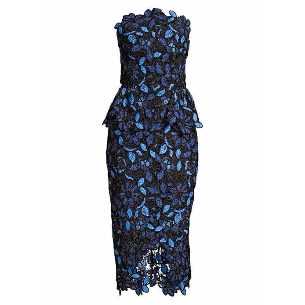 Elliatt Blue/Black Floral Embroidered Lace Strapless Sweetheart Midi S